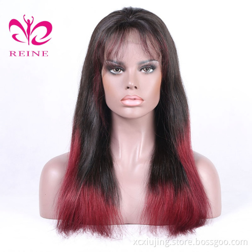 Ombre mixed color wavy wigs 100% Human Hair Wig red Color Long Style Brazilian Hair Front Lace Wig For Black Women